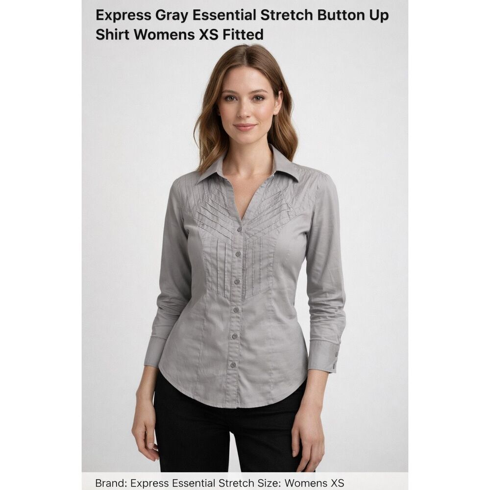 Express Gray Essential Stretch Button Up Shirt Womens XS Fitted
